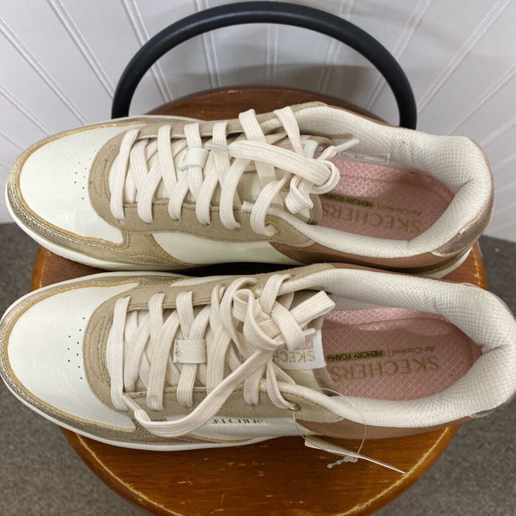 CREAM AND TAN TENNIS SHOES