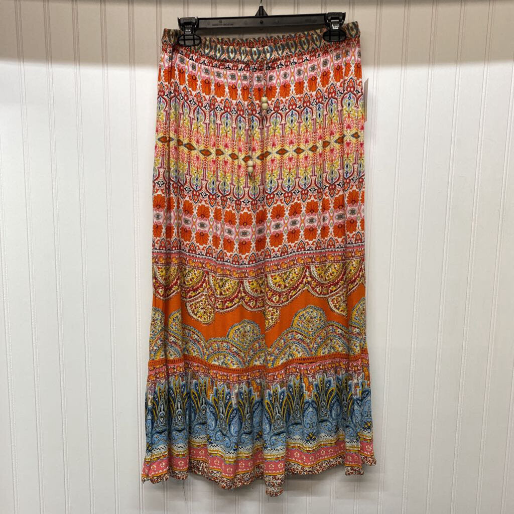 LONG DRAWSTRING WAIST PRINTED SKIRT