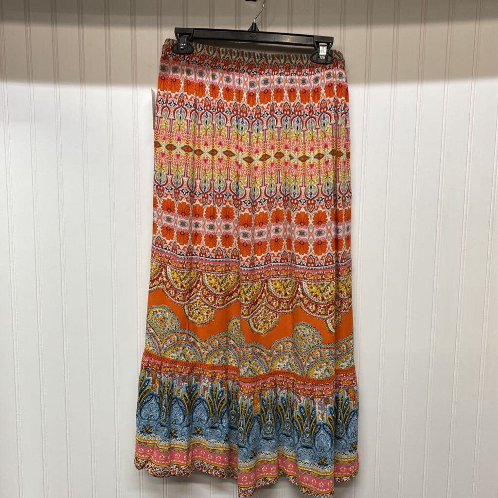 LONG DRAWSTRING WAIST PRINTED SKIRT