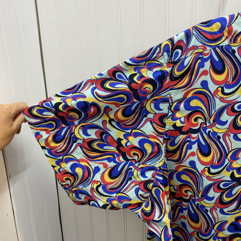 SHORT SLEEVE BIG & TALL PRINTED BUTTON UP SHIRT
