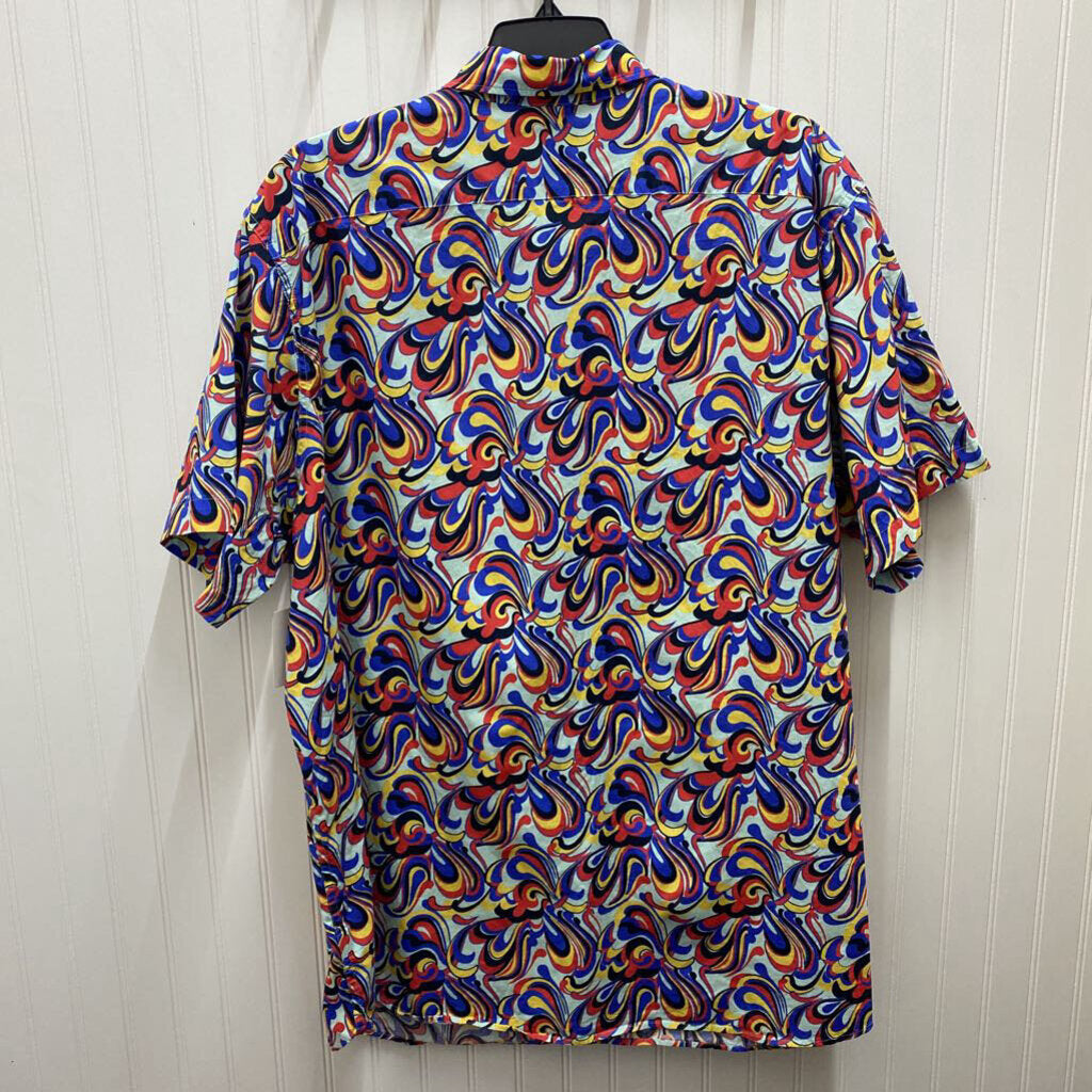 SHORT SLEEVE BIG & TALL PRINTED BUTTON UP SHIRT