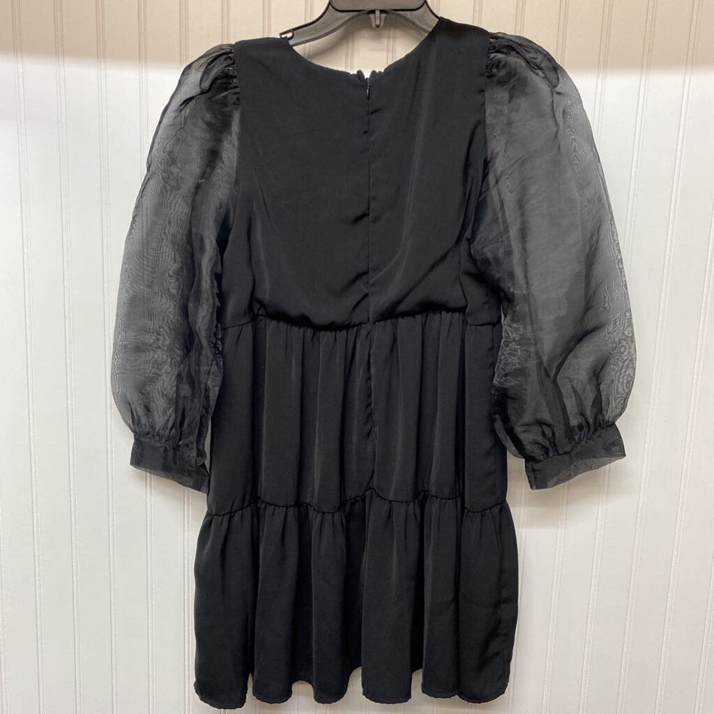 SHEAR SLEEVES RUFFLED DRESS