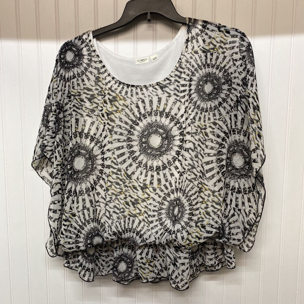 SHORT SLEEVE LINED SHEER TOP
