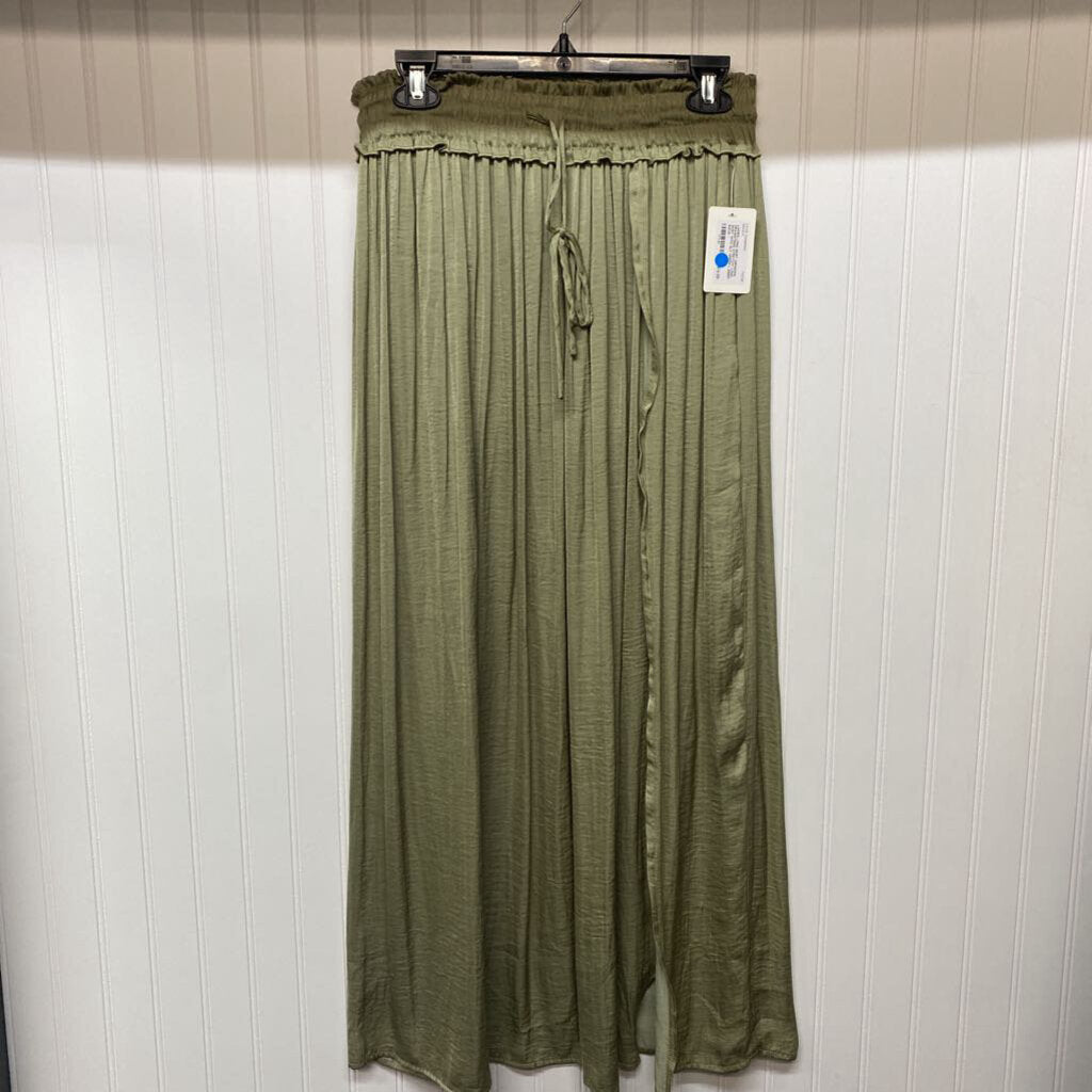 DRAWSTRING STRETCHY LONG SKIRT WITH SLIT