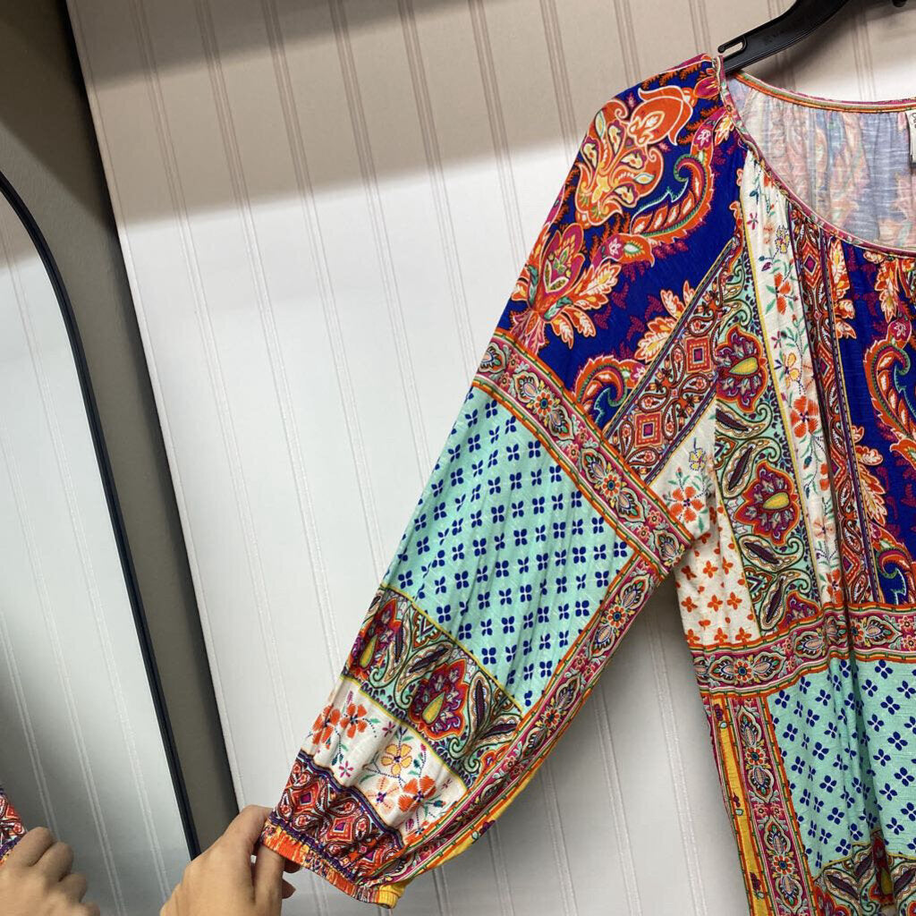 LONG SLEEVE PAISLEY PRINTED TOP