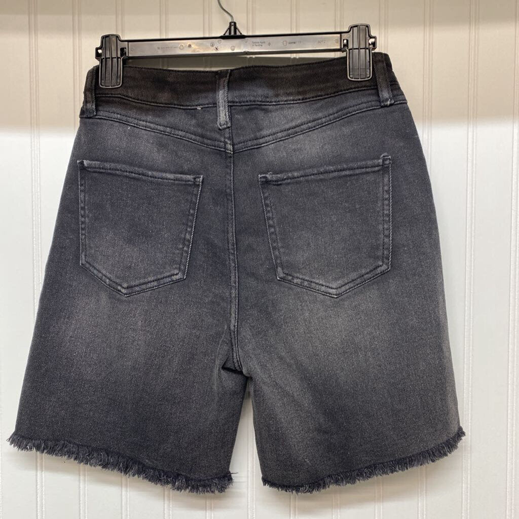 SUPER HIGH RISE DISTRESSED KNEE LENGTH DENIM SHORTS