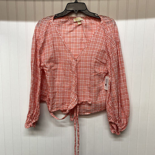 LONG SLEEVE PLAID V NECK WRAP TOP