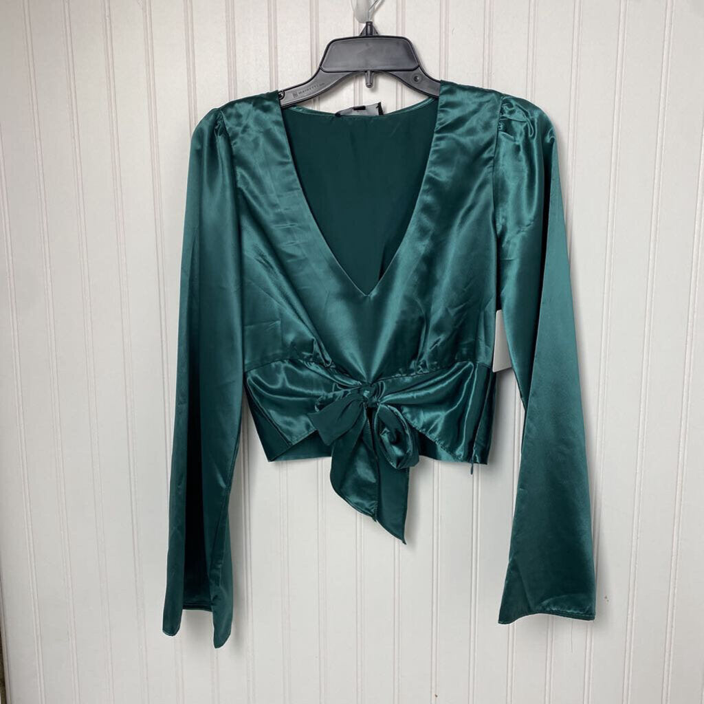 SATIN WIDE SLEEVED TIED WAIST