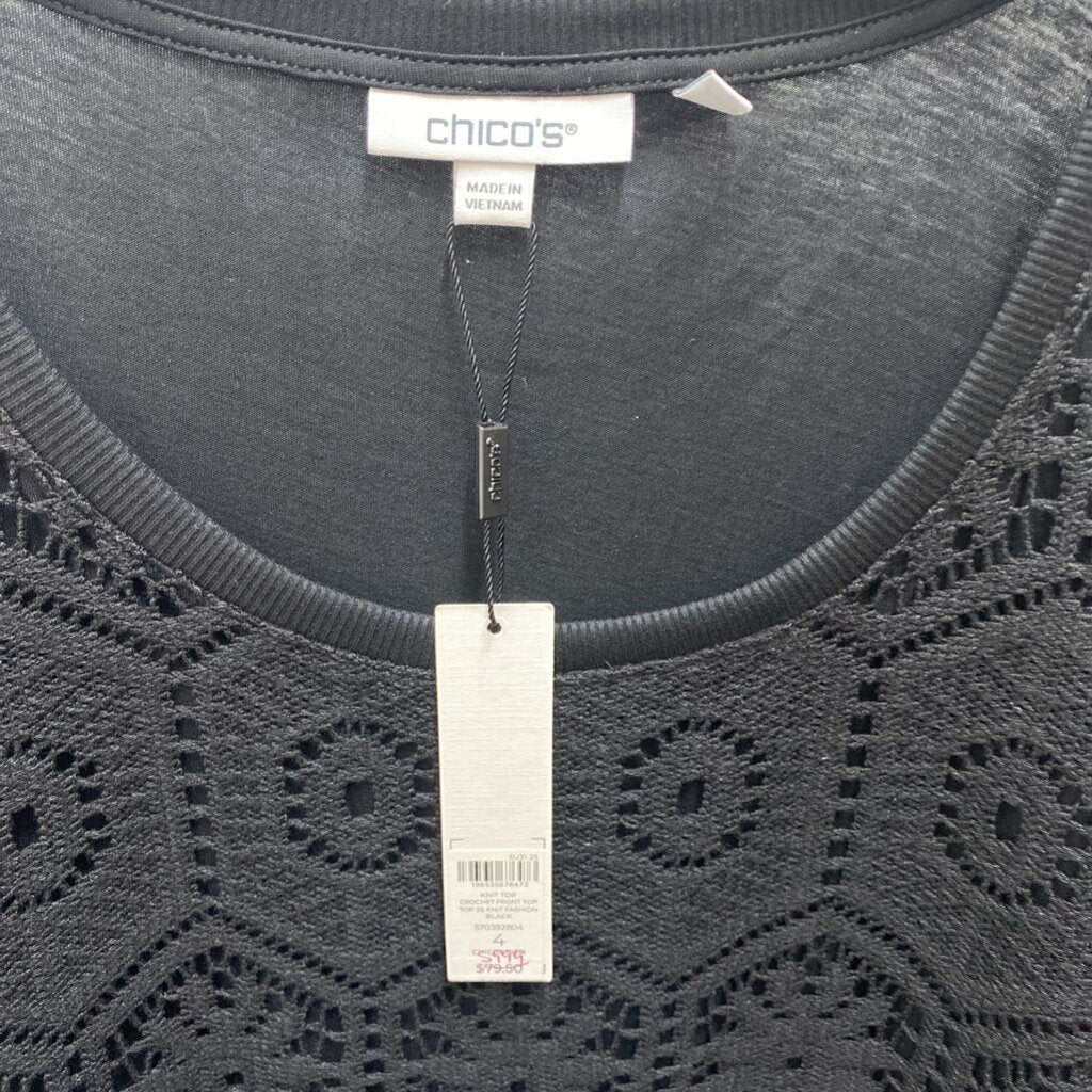 SHORT SLEEVE CROCHET FRONT TOP