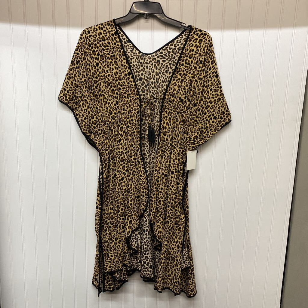 SHORT SLEEVE LEOPARD PRINT LONG CARDIGAN
