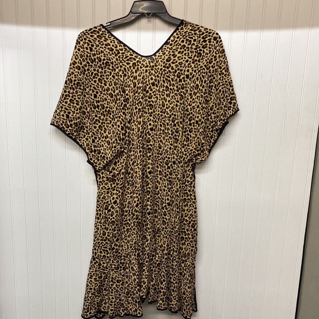 SHORT SLEEVE LEOPARD PRINT LONG CARDIGAN
