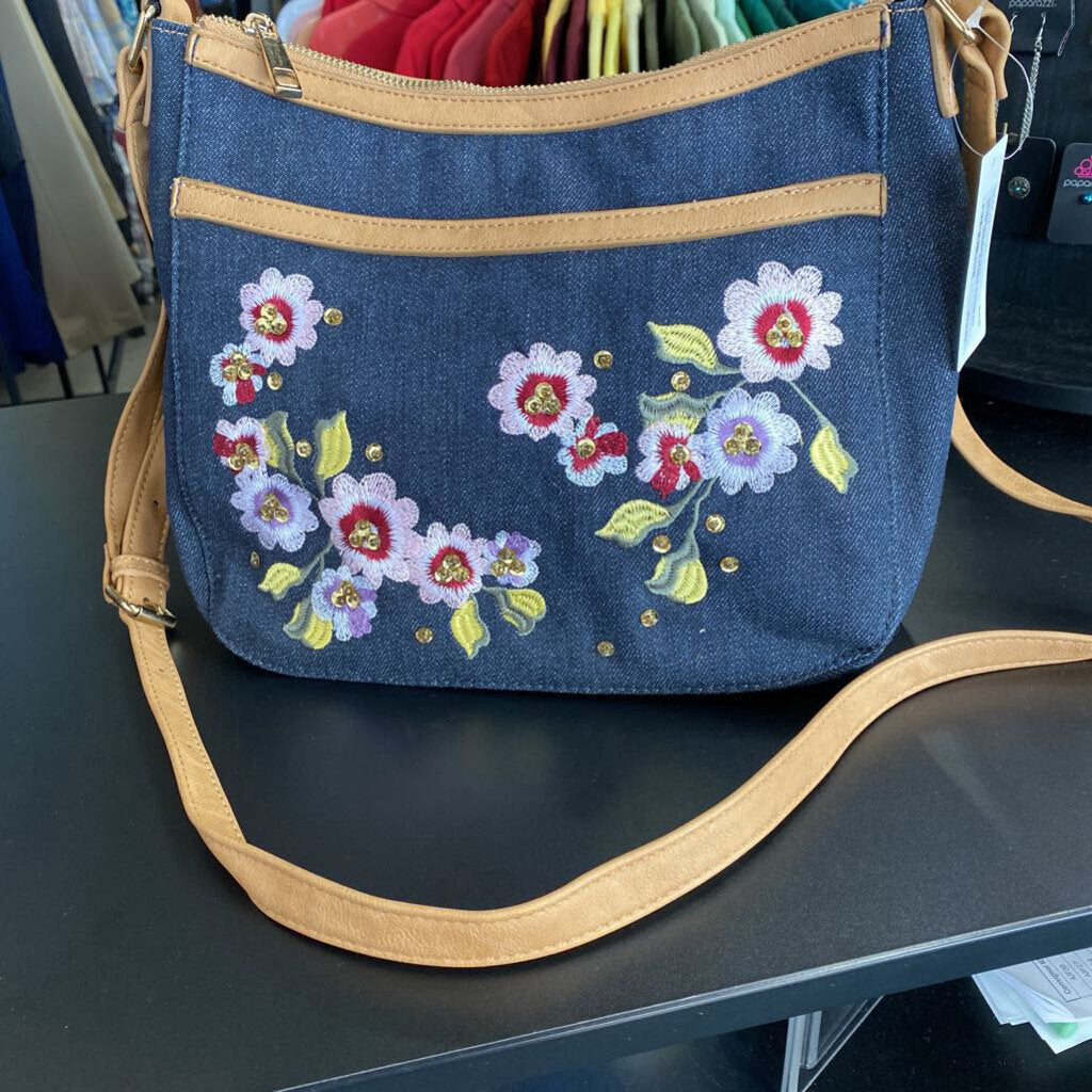 EMBROIDERED DENIM HANDBAG
