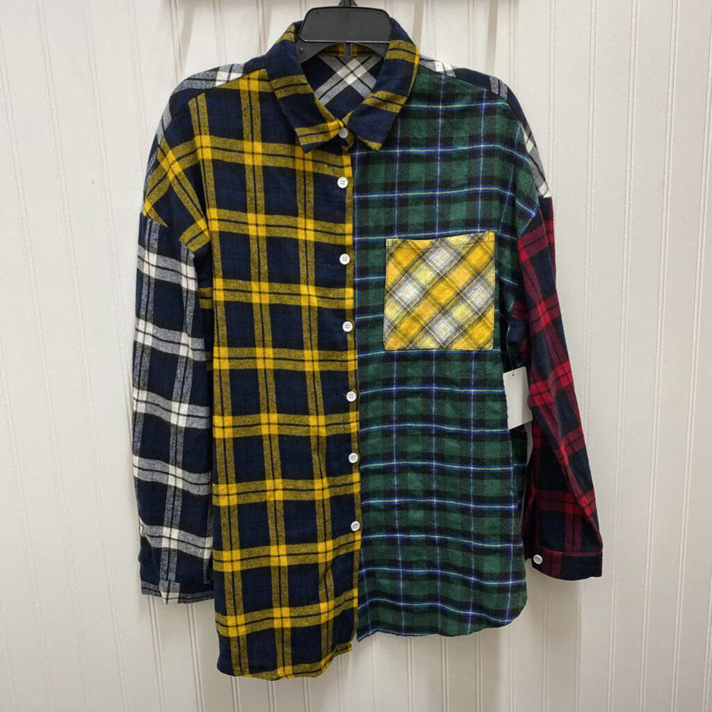 COLLARED PLAID LONG SLEEVE FLANNEL SHIRT