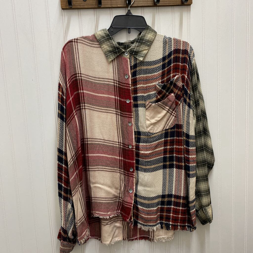 COLLARED PLAID LONG SLEEVE FRAYED FLANNEL