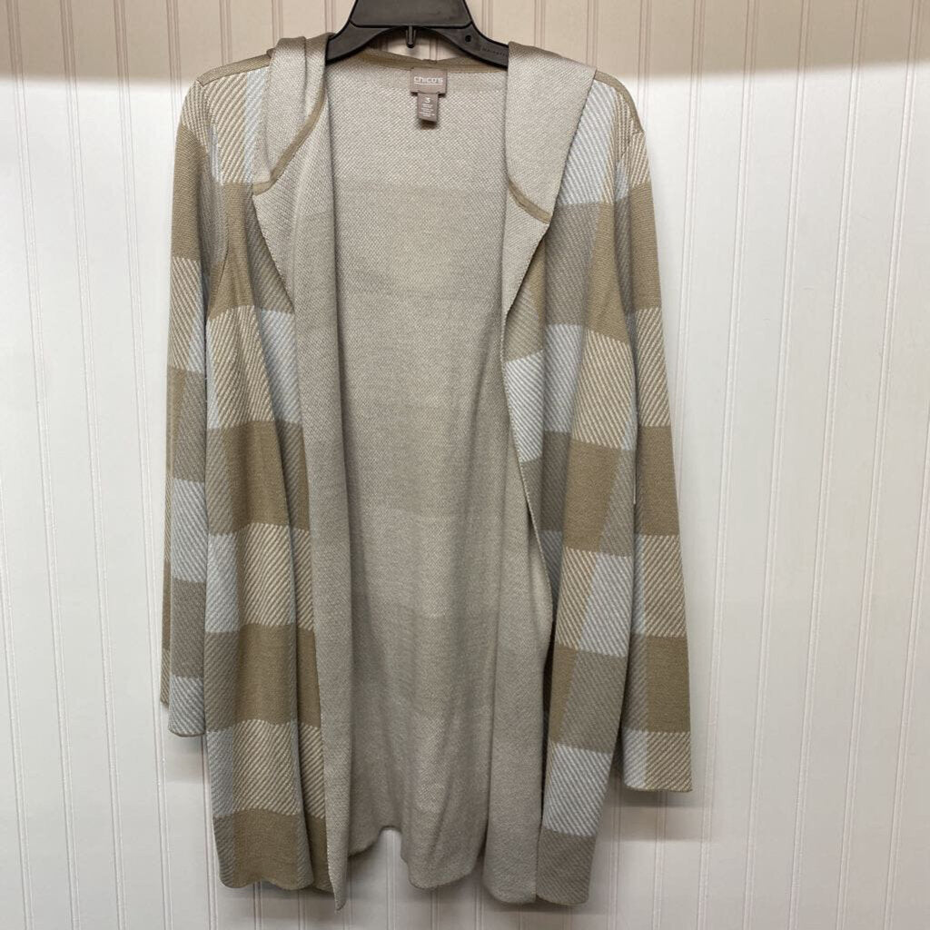 *OPEN FRONT HOODIE CARDIGAN PLAID PATTERN