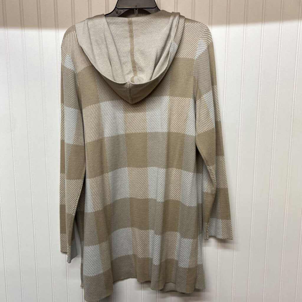 *OPEN FRONT HOODIE CARDIGAN PLAID PATTERN