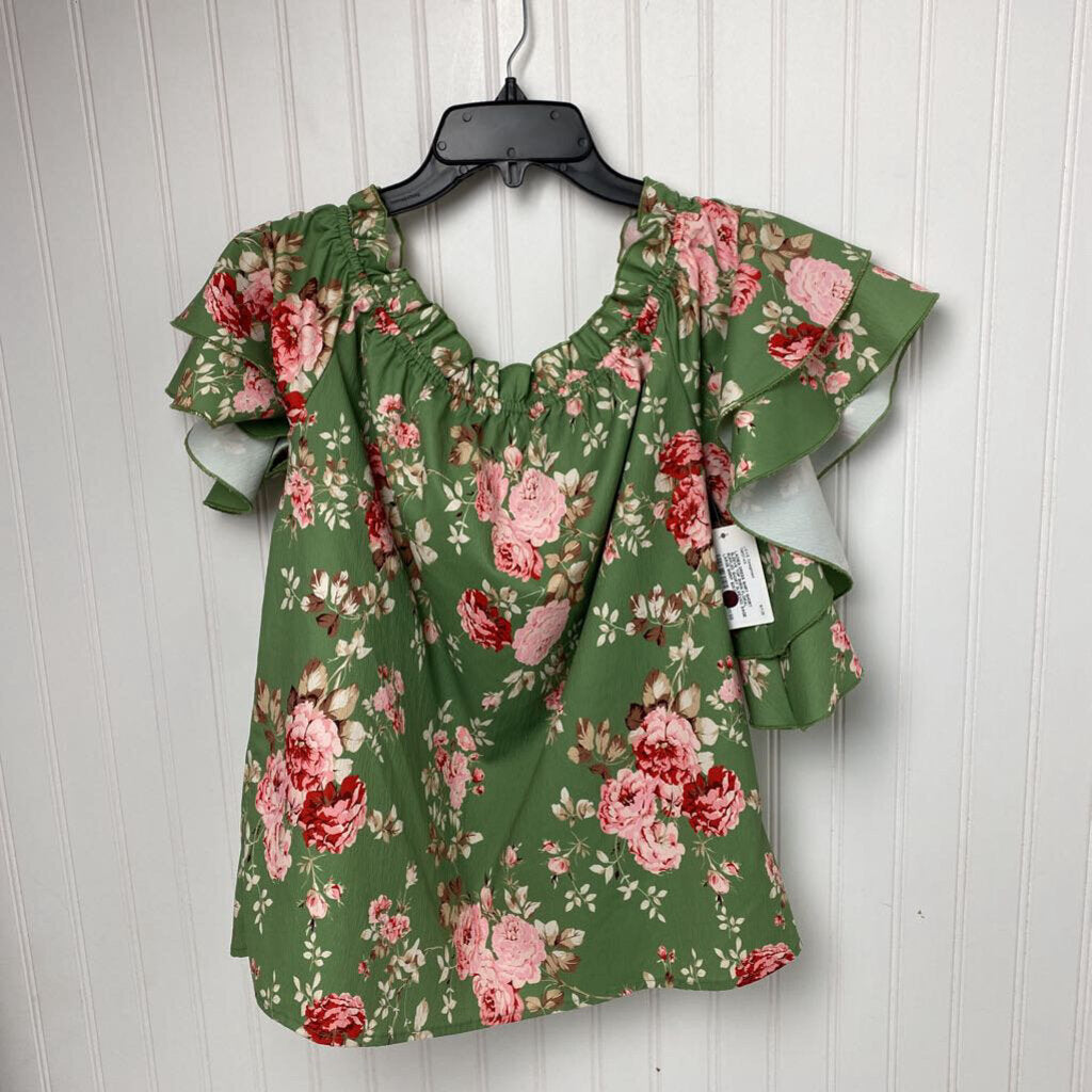 FLORAL RUFFLED SHORT SLEEVED