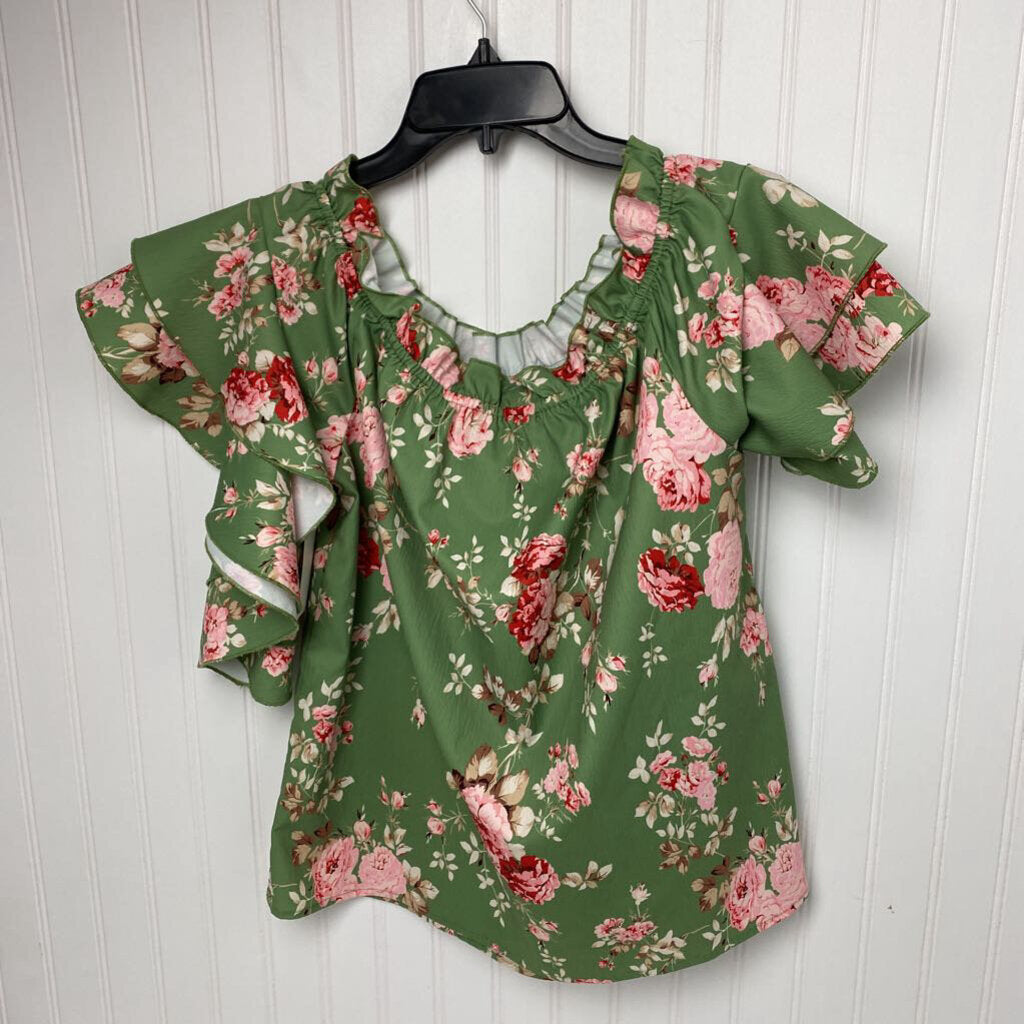 FLORAL RUFFLED SHORT SLEEVED