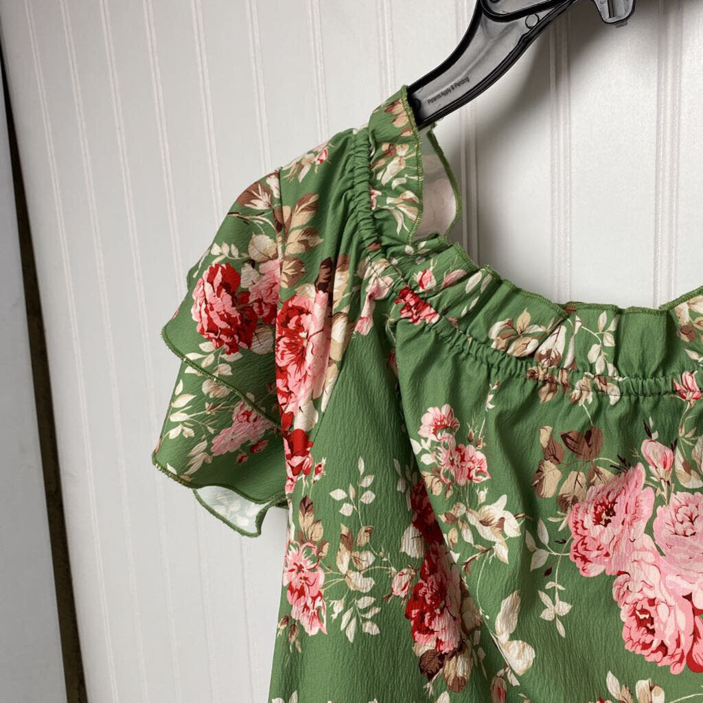FLORAL RUFFLED SHORT SLEEVED