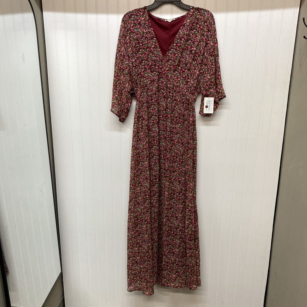 SHORT SLEEVE LINED SHEER PRINT DRESS