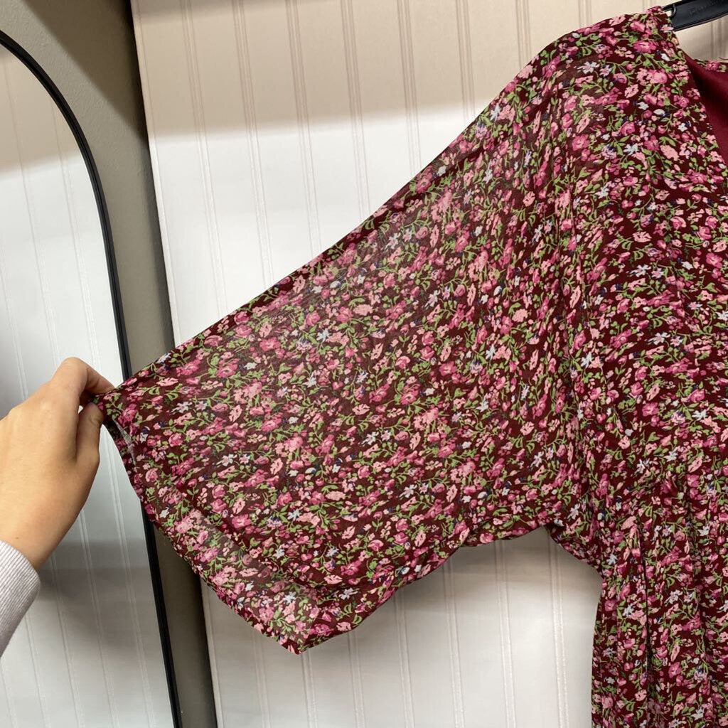 SHORT SLEEVE LINED SHEER PRINT DRESS
