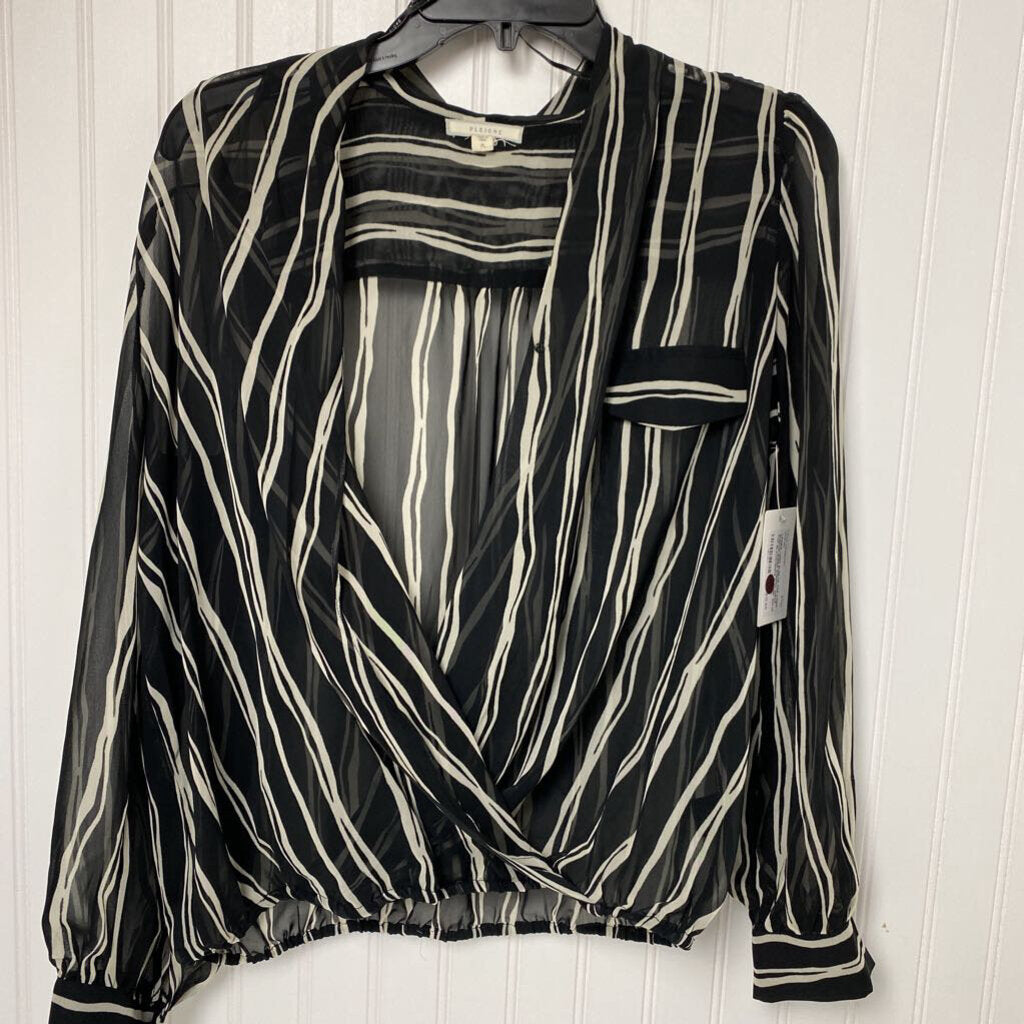 LONG SLEEVE SHEER STRIPED WRAP TOP