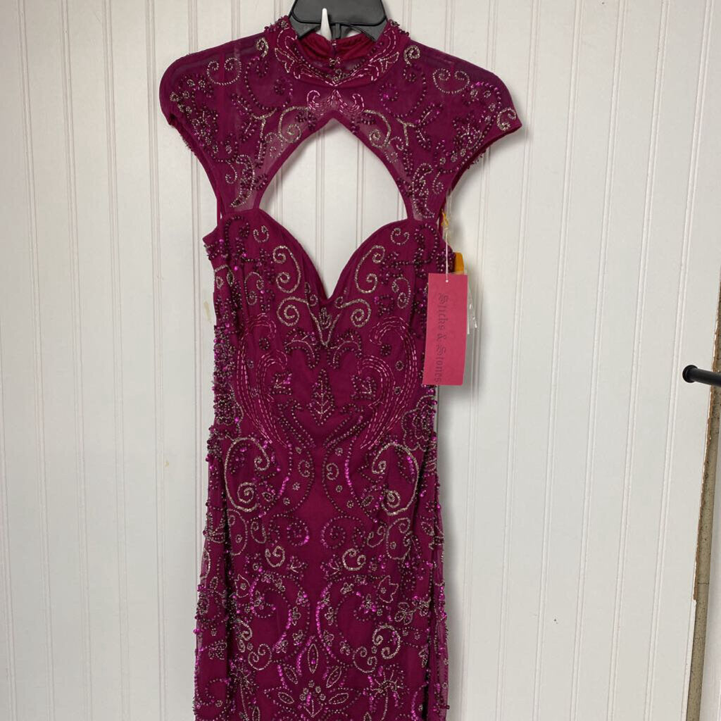 *HIGH END BRAND* HIGH NECK CUTOUT BEADED FORMAL DRESS