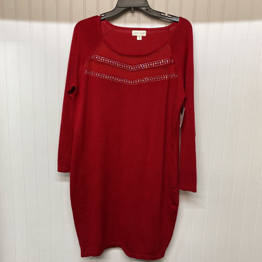LONG SLEEVE RHINESTONED SWEATER DRESS