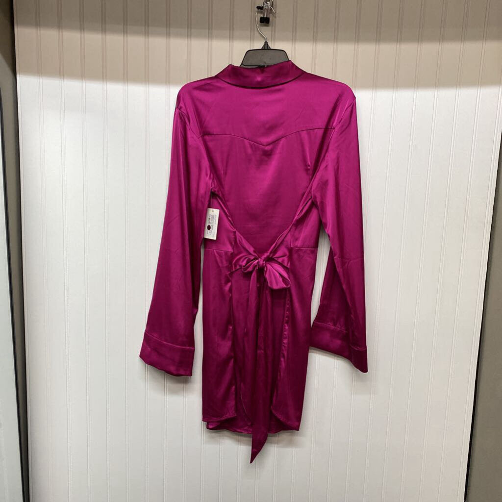 *SHORT DRESS BUTTON UP LONG SLEEVE SATIN