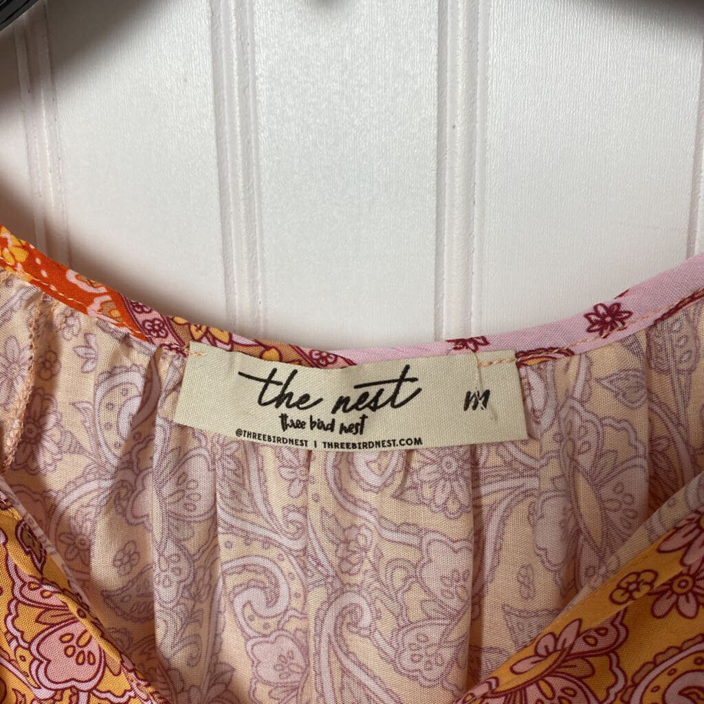 *BOUTIQUE BRAND* PEASANT TOP WITH ORANGE FLORAL PATTERN