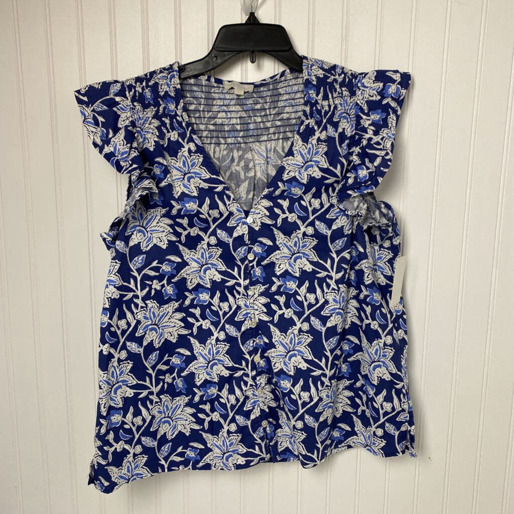 RUFFLE SLEEVELESS BLUE FLORAL TOP