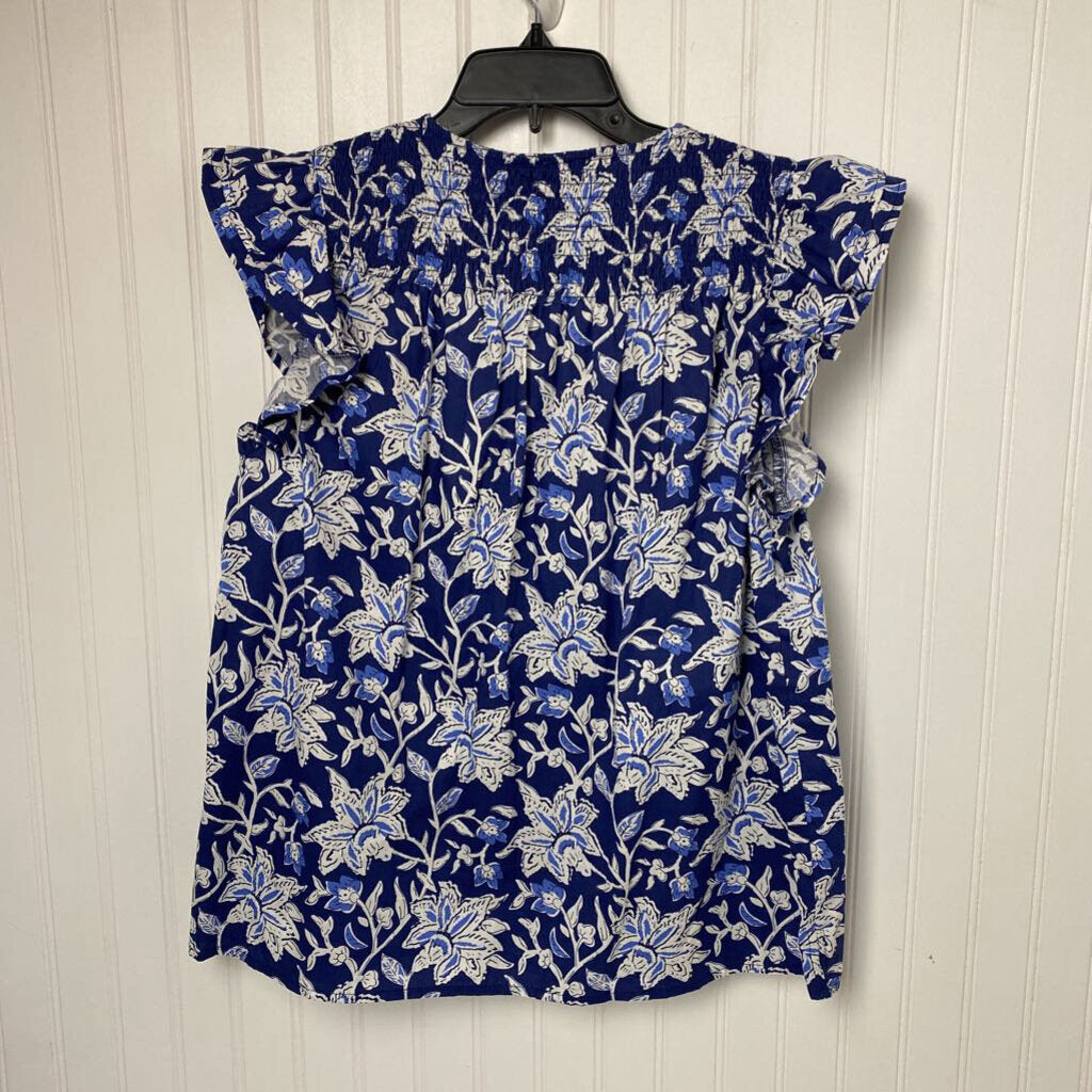 RUFFLE SLEEVELESS BLUE FLORAL TOP