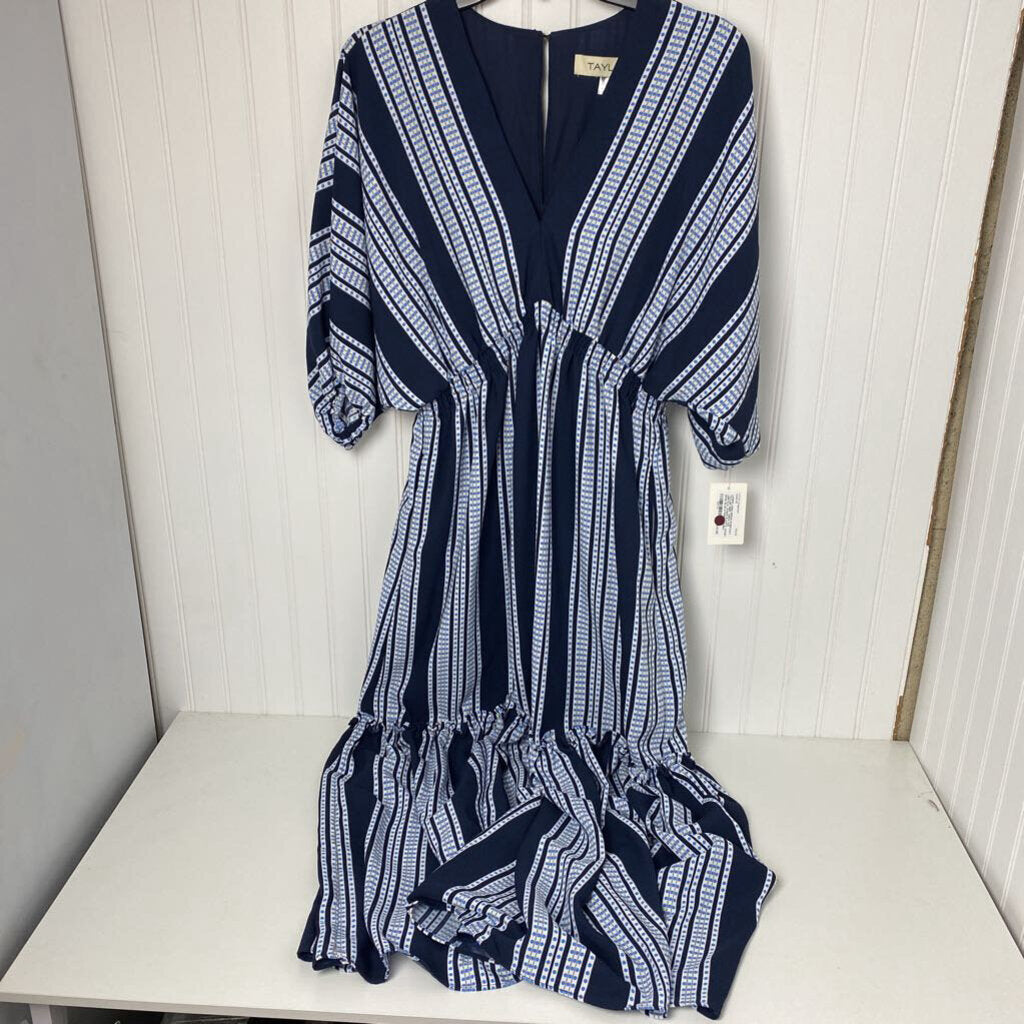 DEEP VNECK S/S VERTICAL STRIPE ELASTIC WAIST BAND