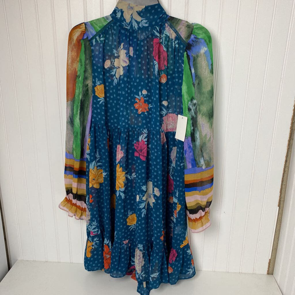 *BOUTIQUE BRAND* L/S SHEER FLORAL PATTERN TIE IN BACK BABYDOLL DRESS