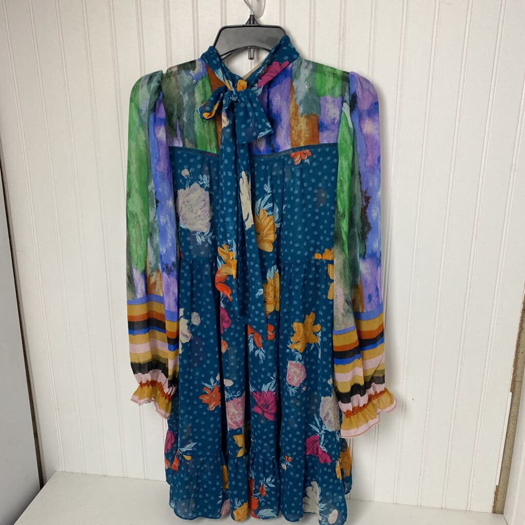 *BOUTIQUE BRAND* L/S SHEER FLORAL PATTERN TIE IN BACK BABYDOLL DRESS
