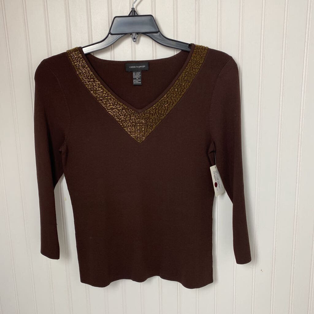 LONG SLEEVE TOP WITH EMBELLISHED NECK