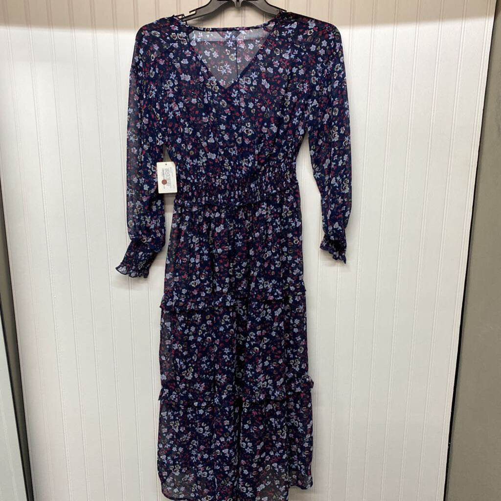 LONG SLEEVE SHEER FLORAL PRINT DRESS