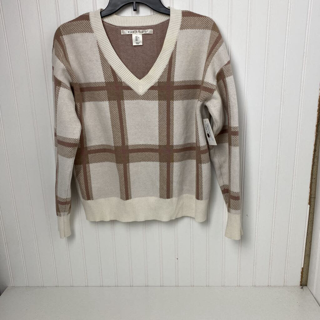 V NECK PLAID SWEATER