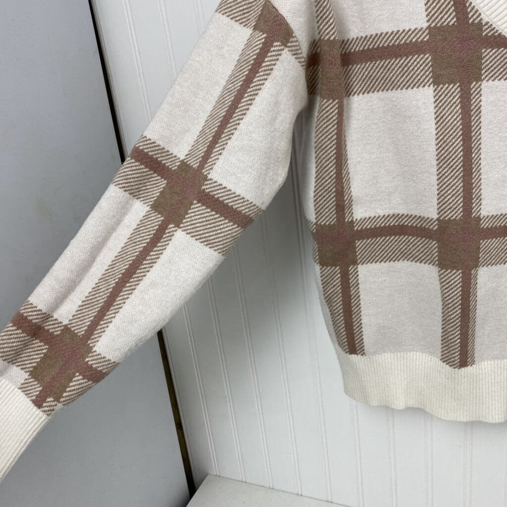 V NECK PLAID SWEATER
