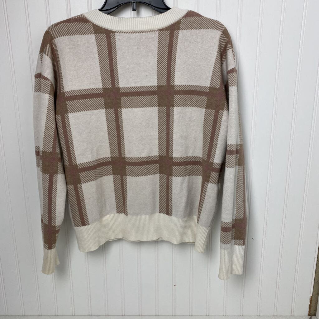 V NECK PLAID SWEATER