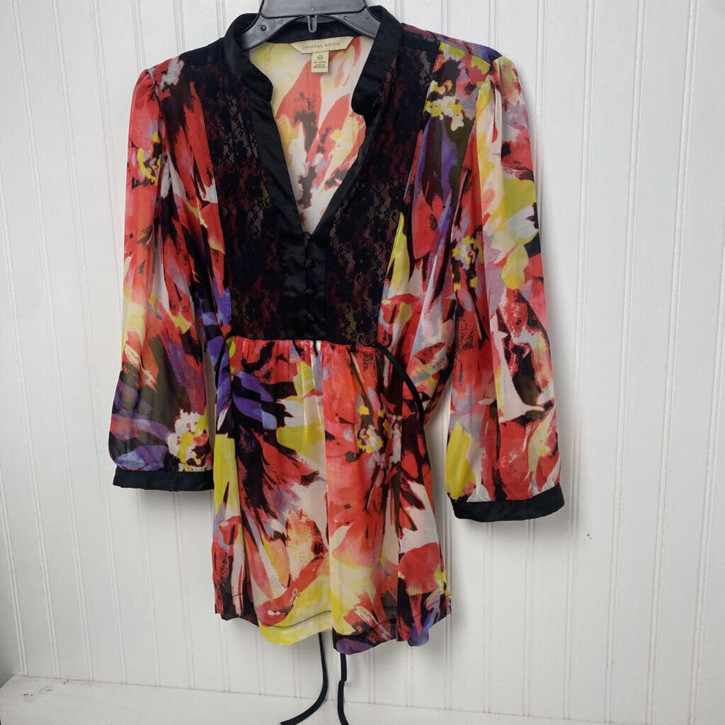 SHEER LONG SLEEVE TOP WITH LACE DETAIL