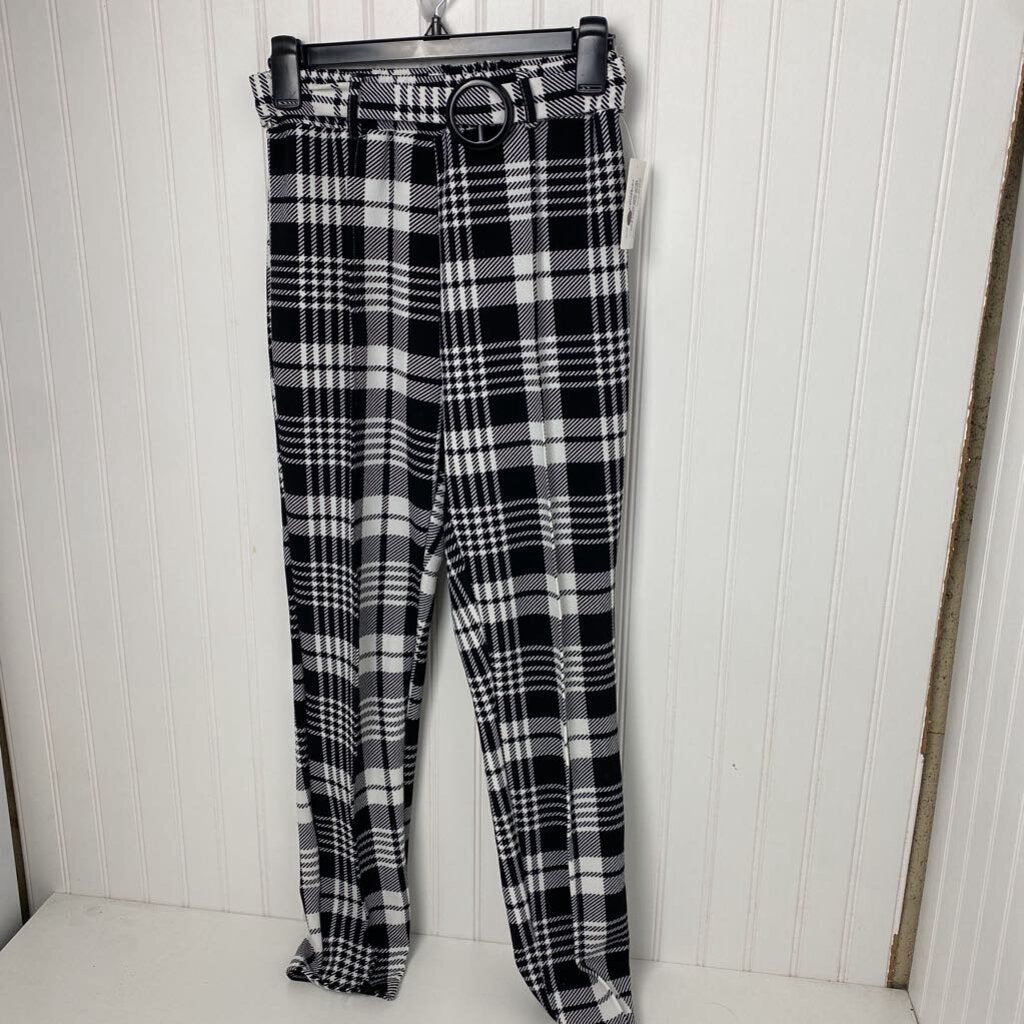 BELTED PLAID PANTS