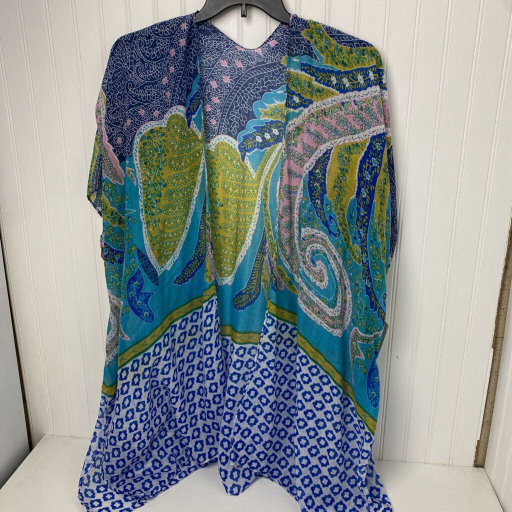 *OPEN FRONT CARDIGAN WITH PAISLEY AND FLOWER PATTERN