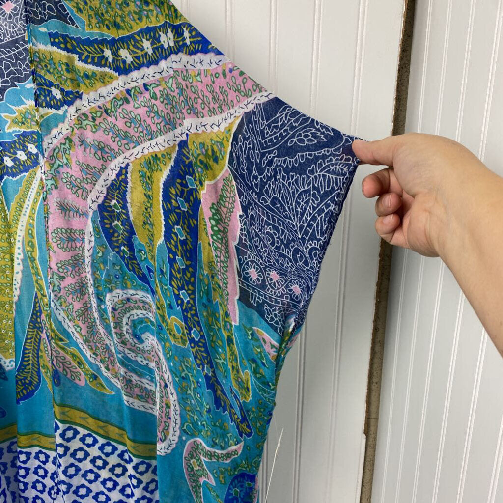 *OPEN FRONT CARDIGAN WITH PAISLEY AND FLOWER PATTERN