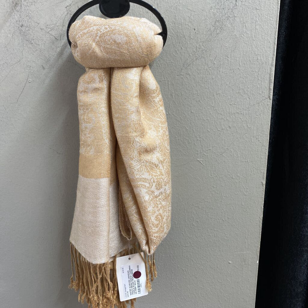 *PEACH BEIGE PAISLEY PASHMINA TASSLE SCARF