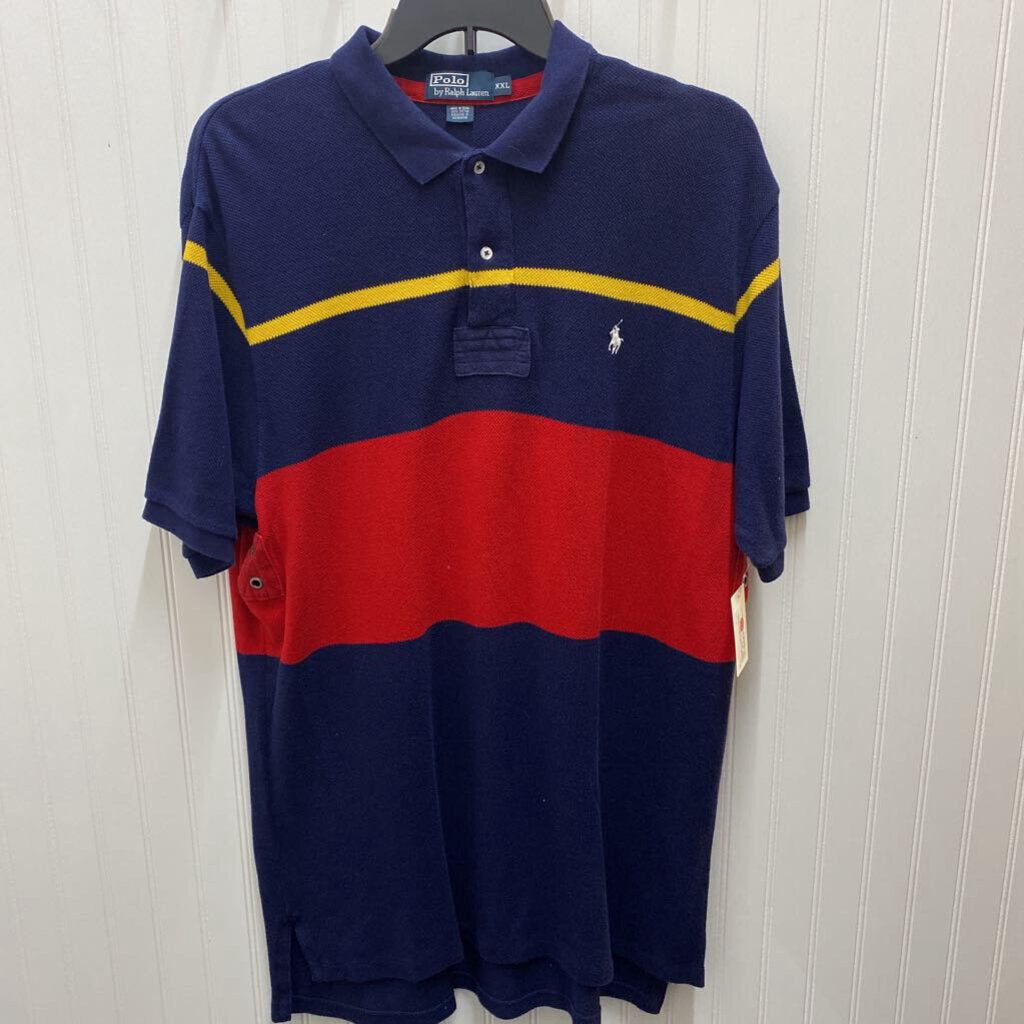 *S/S BLUE/RED/YELLOW STRIPE POLO TOP