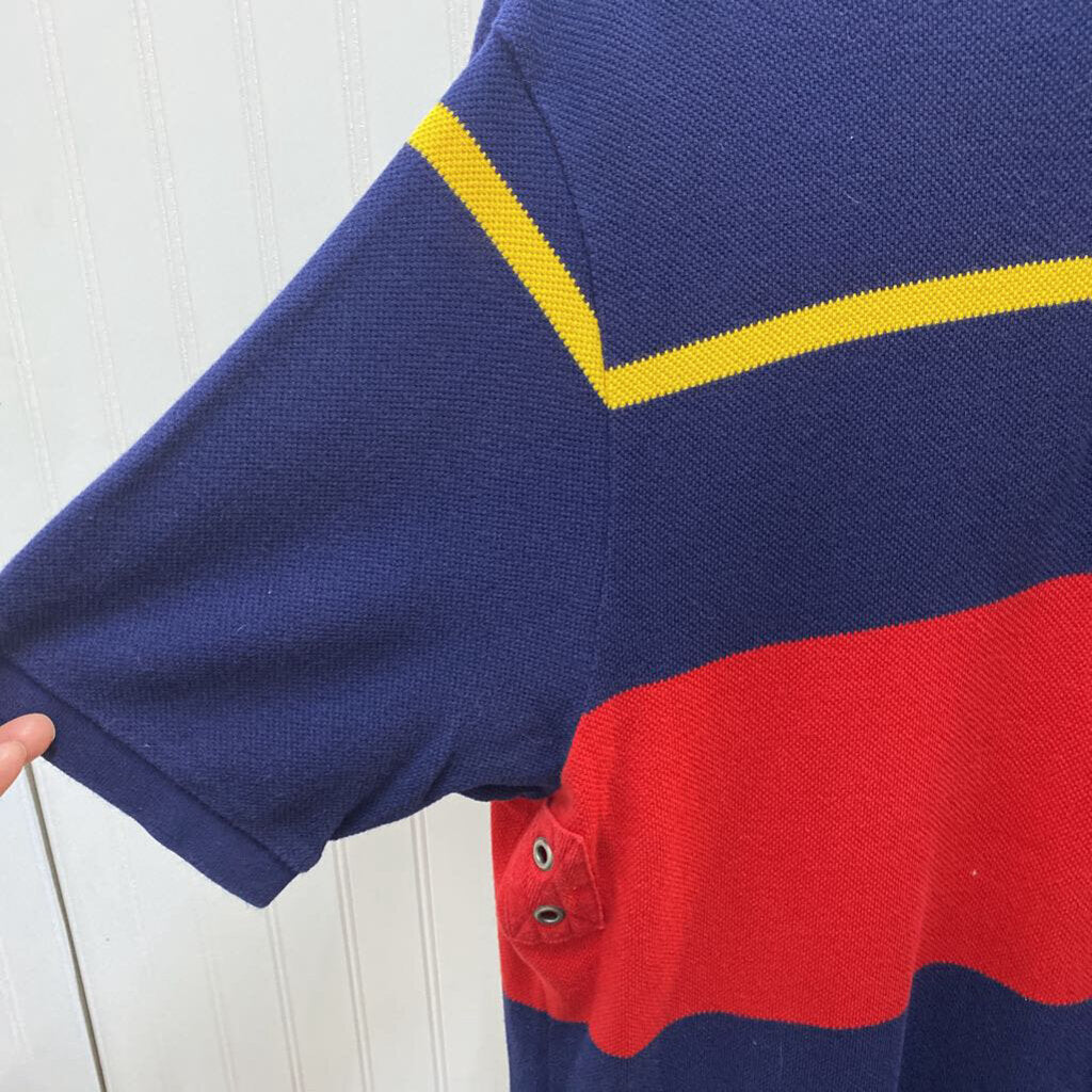 *S/S BLUE/RED/YELLOW STRIPE POLO TOP