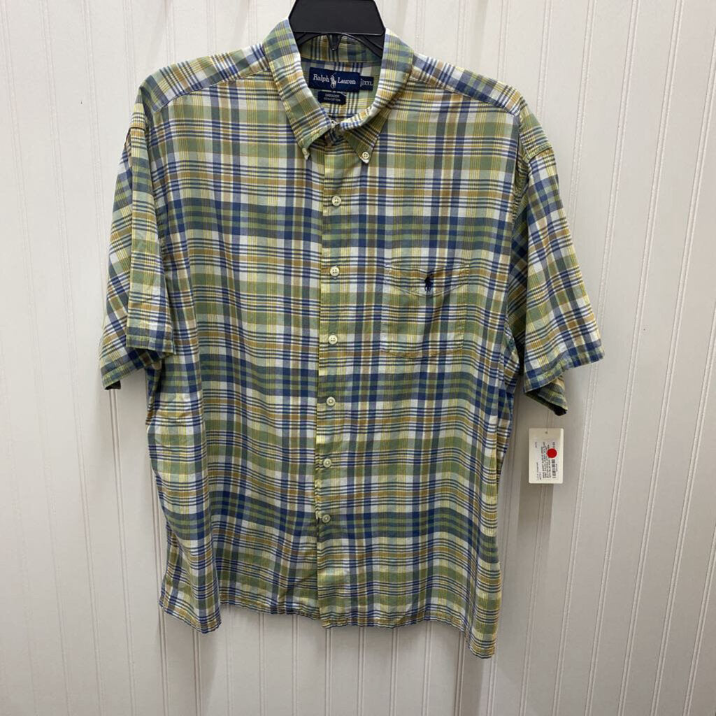 *S/S PLAID BUTTON DOWN WITH POCKET WITH BLUE PONY