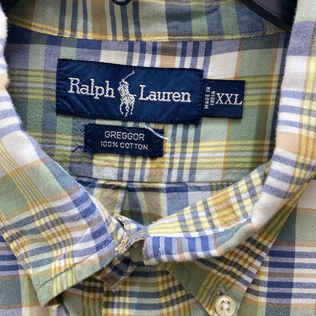 *S/S PLAID BUTTON DOWN WITH POCKET WITH BLUE PONY