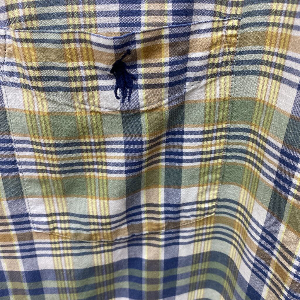 *S/S PLAID BUTTON DOWN WITH POCKET WITH BLUE PONY